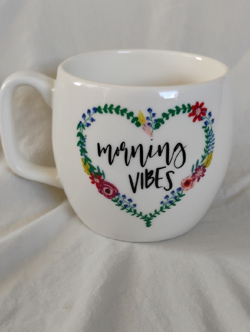 Opalhouse White Ceramic Mug with Colorful Floral Heart Morning Vibes